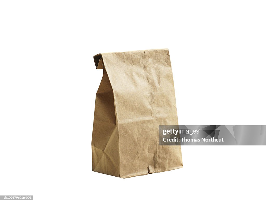 Brown lunch bag on white background