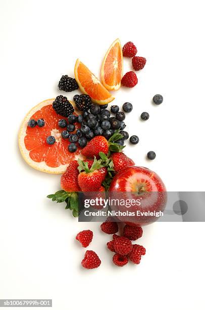 collection of fruit on white background - berry fruit fotografías e imágenes de stock