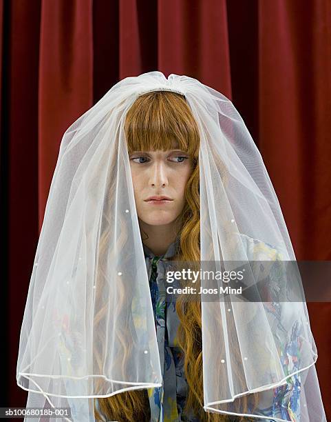 young woman with bridal veil - wedding veil stock-fotos und bilder