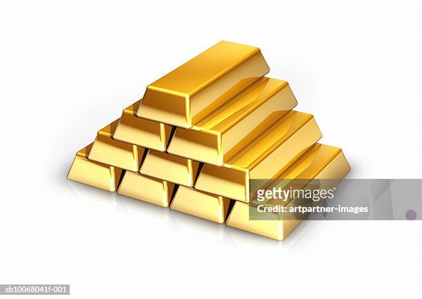 gold bars on white background - barren stock-fotos und bilder