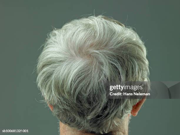 back of senior man's head - cheveux blancs photos et images de collection