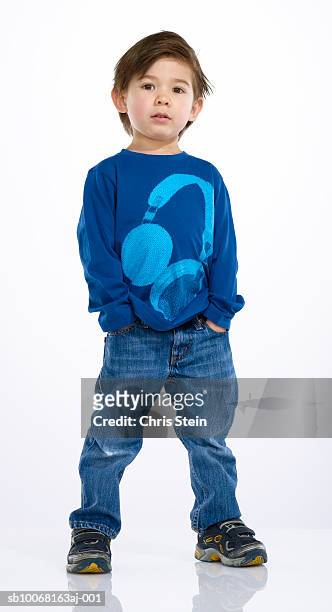 boy (2-3), studio portrait - boy jeans stock pictures, royalty-free photos & images