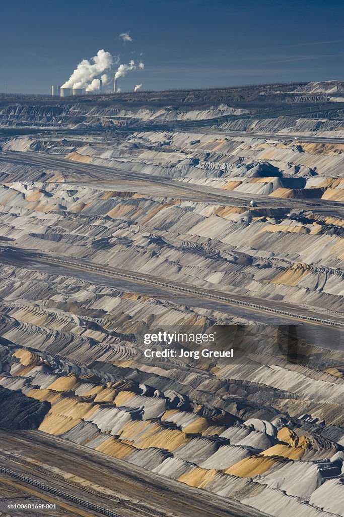 Germany, Westphalia, brown coal opencast mining, with power station in background