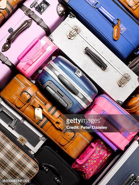 variaty of suitcases, view from above - baggage stock-fotos und bilder