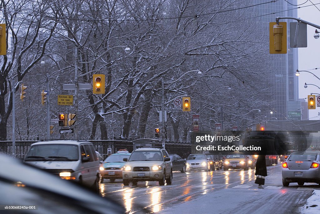 Canada, Ontario, Toronto, traffic at Queen Street, winter