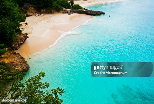 caribbean, west indies, anguilla, sandy beach, elevated view - anguilla photos et images de collection