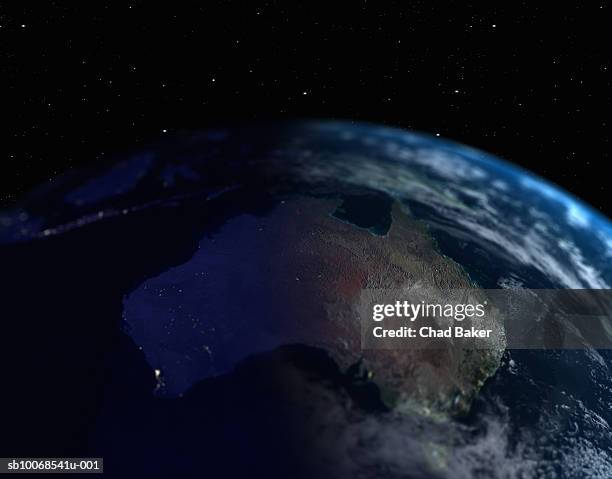 earth with view of australia, close up, view from space - australia from space stock-fotos und bilder