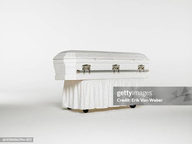 casket on white background - coffin photos et images de collection