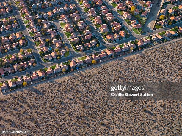 housing development by desert landscape, aerial view - lancaster california stock pictures, royalty-free photos & images