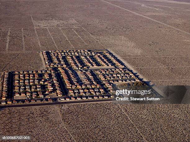 housing development surrounded by desert landscape, aerial view - lancaster california stock pictures, royalty-free photos & images