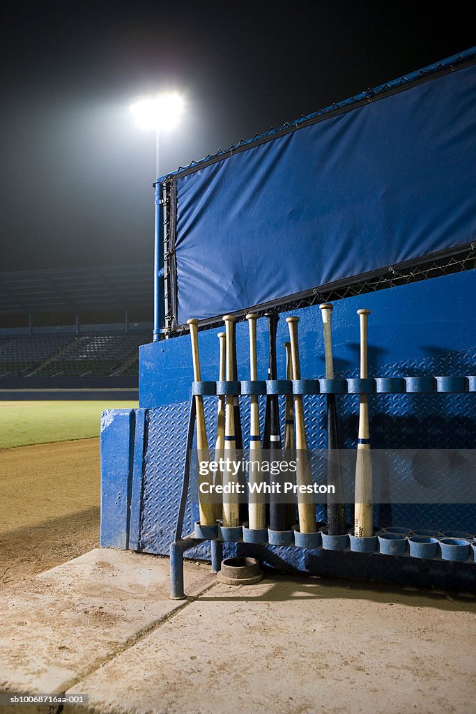 Bat rack in baseball dugout