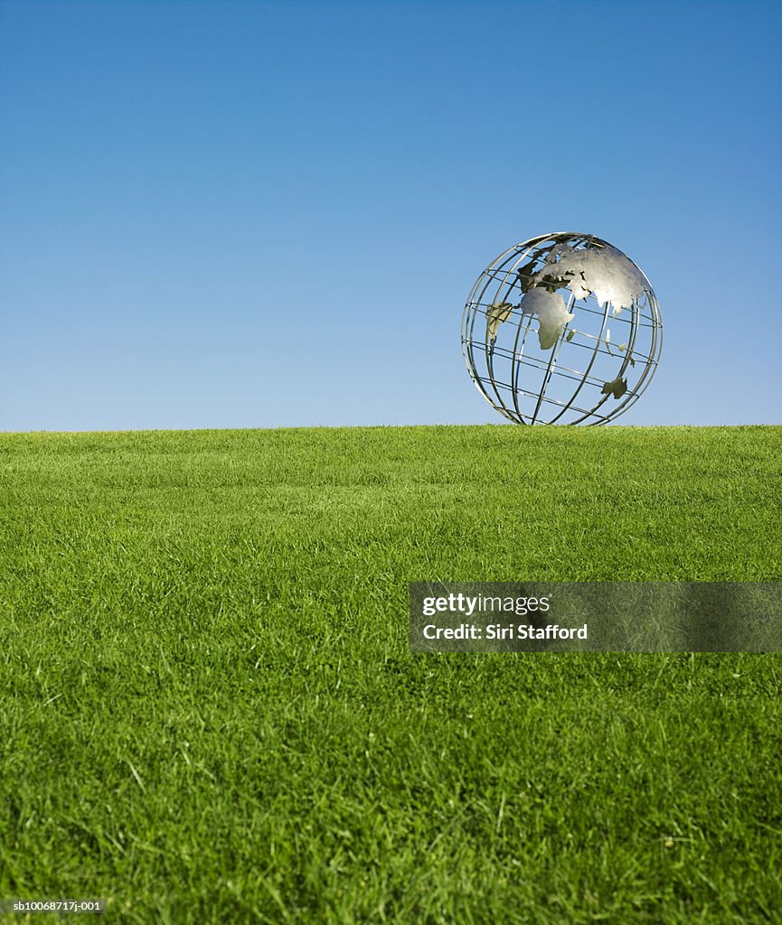 Metal frame globe on grass