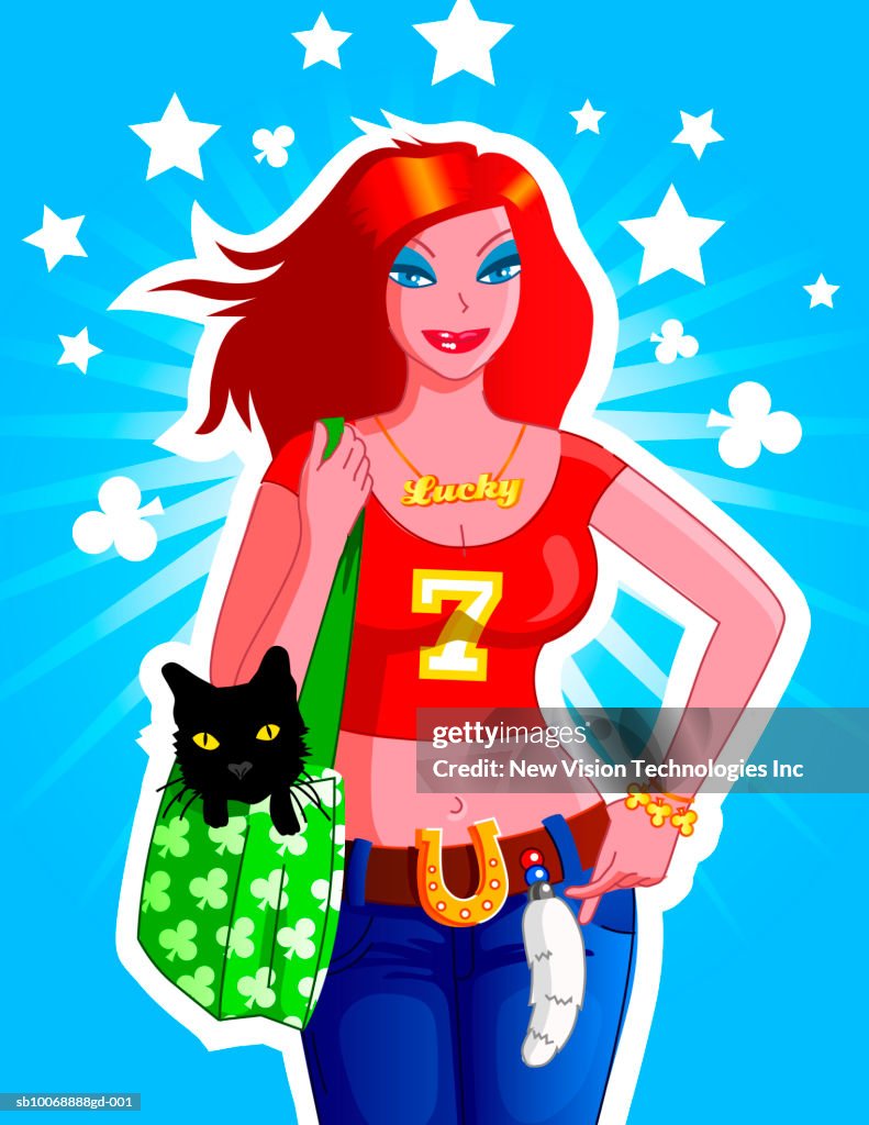 Girl with symbols of luck