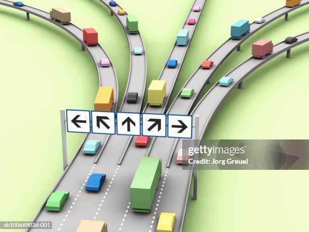 computer generated image of cars on motorway - fernverkehr stock-grafiken, -clipart, -cartoons und -symbole