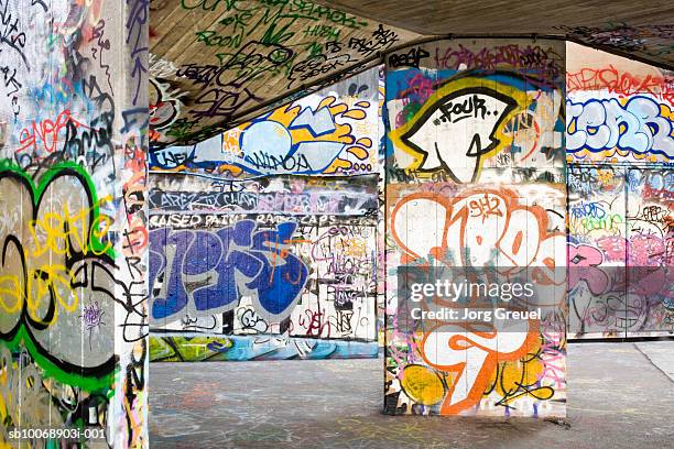 uk, london, graffiti at southbank centre - street art stock pictures, royalty-free photos & images