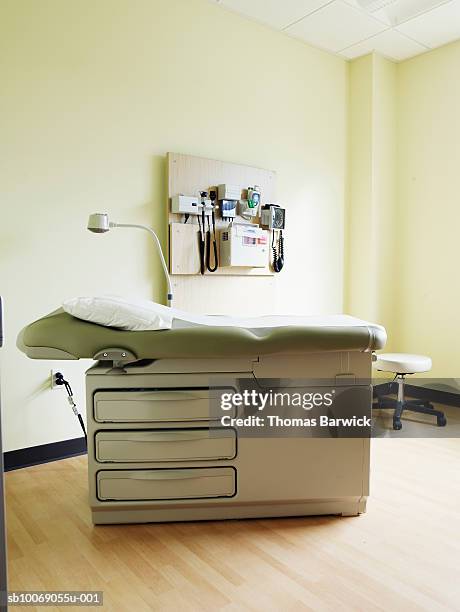 empty medical exam room with examination table and instruments on wall - examination table stock pictures, royalty-free photos & images