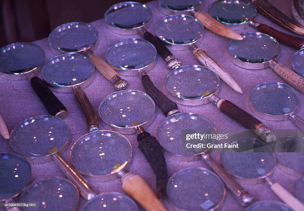 Magnifying glasses on shop display