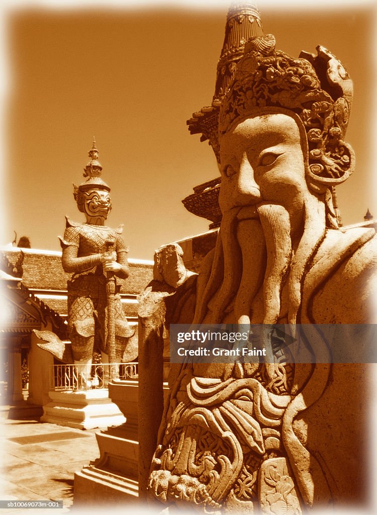 Thailand, Bangkok, Grand Palace, sculptures at Wat Phra Kaeo temple