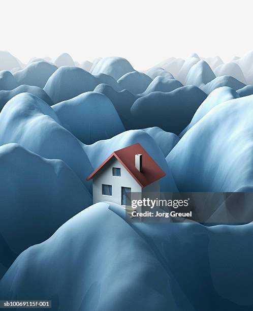 house on snow covered mountain (digitally generated) - abgeschiedenheit stock-grafiken, -clipart, -cartoons und -symbole