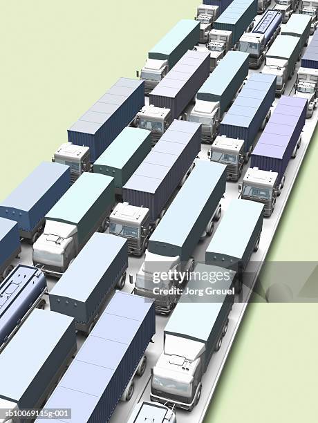 traffic jam on highway, high angle view, (digitally generated) - heavy stock illustrations