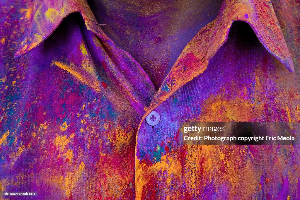 Close-up of man's shirt during holi festival