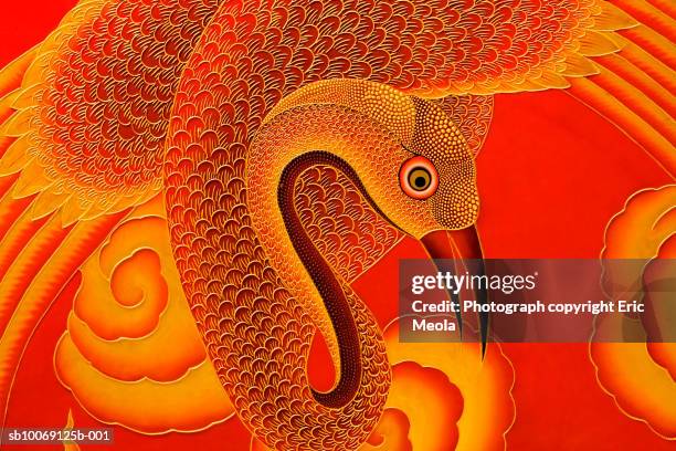 phoenix bird on ceiling of buddhist monastery - phoenix bird stock-fotos und bilder