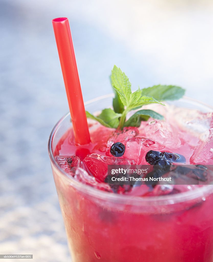 Blueblueberryberry cocktail with mint, close-up