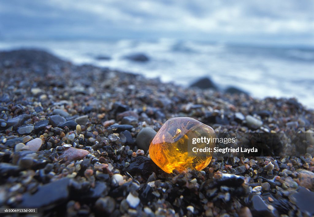 Germany, Rngen, Piece of Amber on seashore, close-up