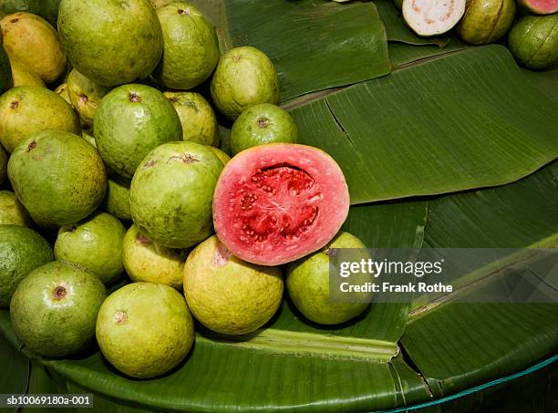 stack of guava kept in leaf, close-up - guava stock pictures, royalty-free photos & images