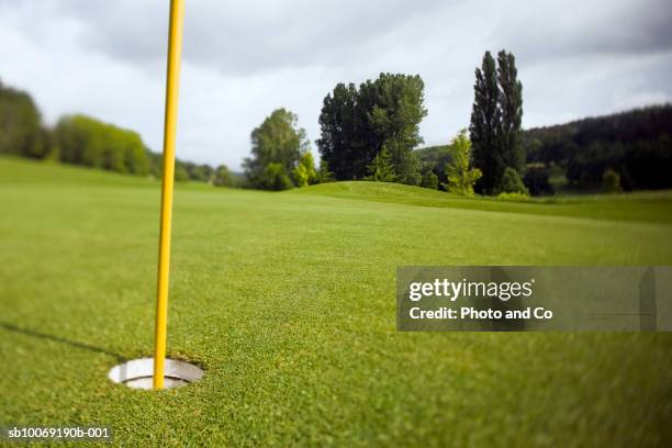 france, dordogne, golf hole with flag pole - drapeau golf photos et images de collection