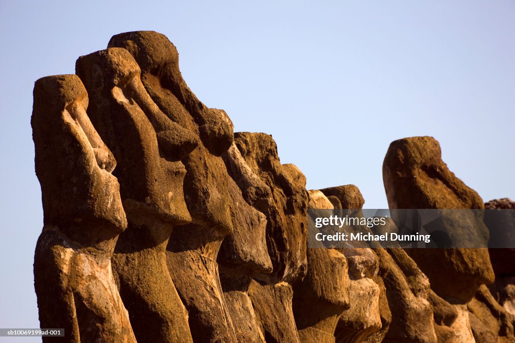 Easter Island, Ahu Tongafiki, row of ancient Moai statues