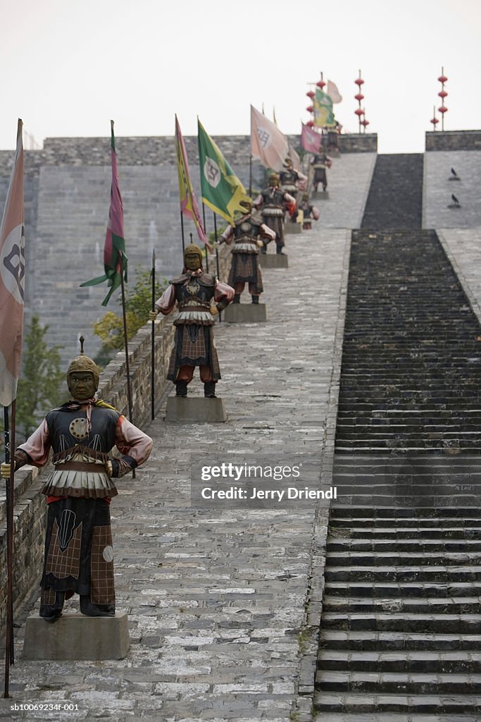 China, Jiangsu Province, Nanjing, warrior statues lining steps of Zhonghua Gate