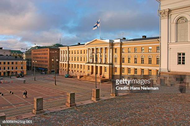 finland, helsinki, senate square - finish flag stock pictures, royalty-free photos & images