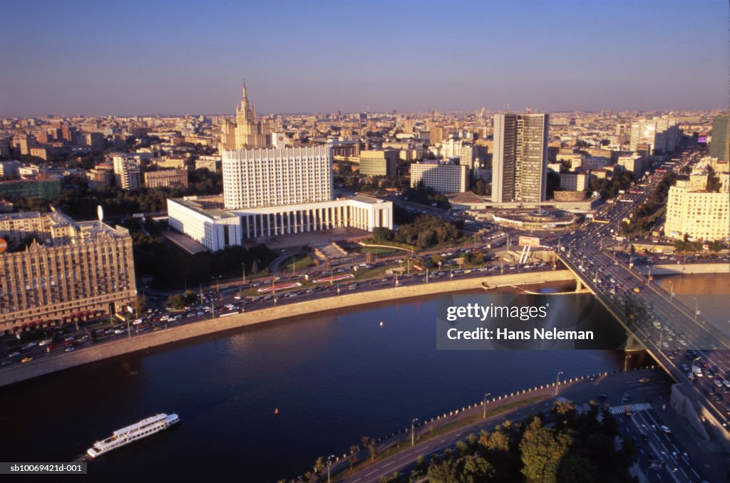 Russia, Moscow, Russian White House, aerial view