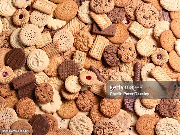 assortment of cookies, full frame - biscuit stock-fotos und bilder