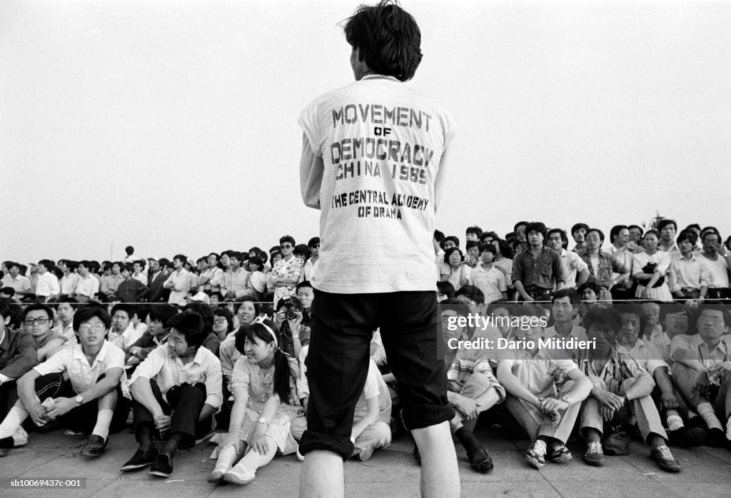 Students demonstrating at Tiananmen Square (B&W)