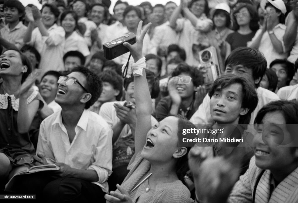 Students demonstrating at Tiananmen Square (B&W)