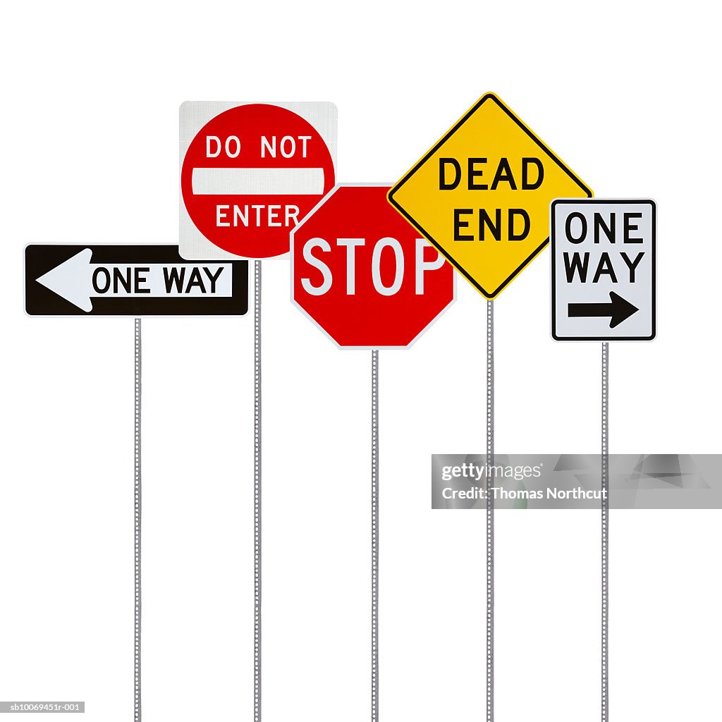 Various road signs on white background