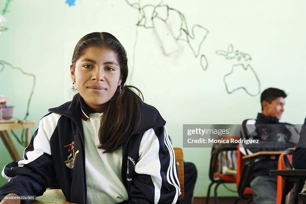 Mexico, Oaxaca, Portrait of teenage girl (14-15) in classroom