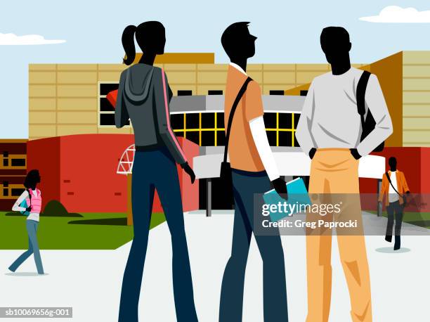 students standing outside school - college studying outside stock illustrations