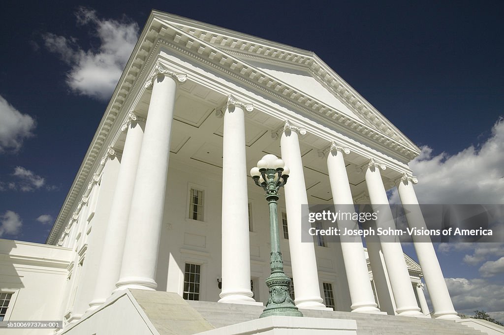 USA, Virginia, Richmond, Virginia State Capitol Building facade, low angle view