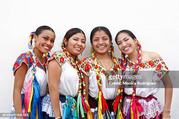 mexico, oaxaca, istmo, group portrait of women in traditional clothing, outdoors - oaxaca stock pictures, royalty-free photos & images
