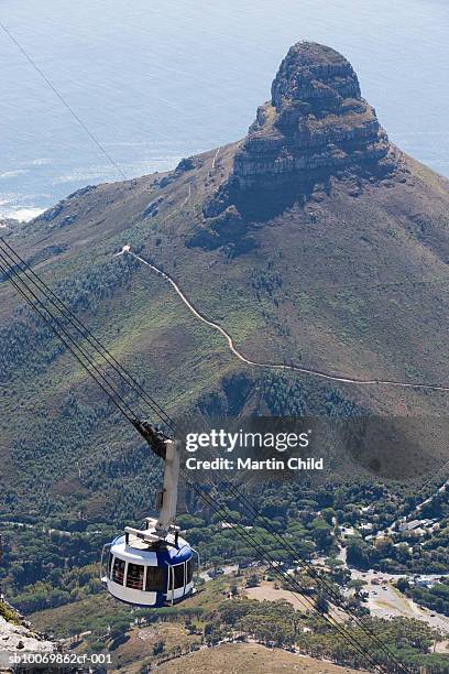 south africa, cape town, camps bay, cable car and lion's head - cape town cable car stock pictures, royalty-free photos & images