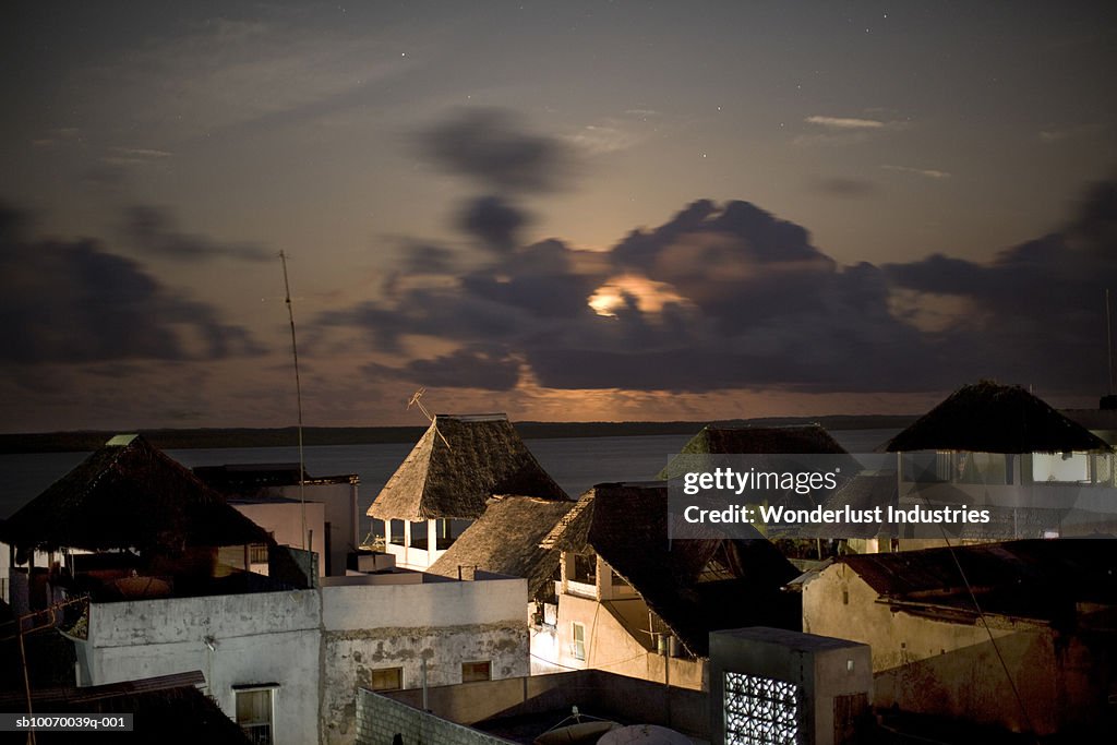 Africa, Kenya, Lamu Island, Cityscape at dusk