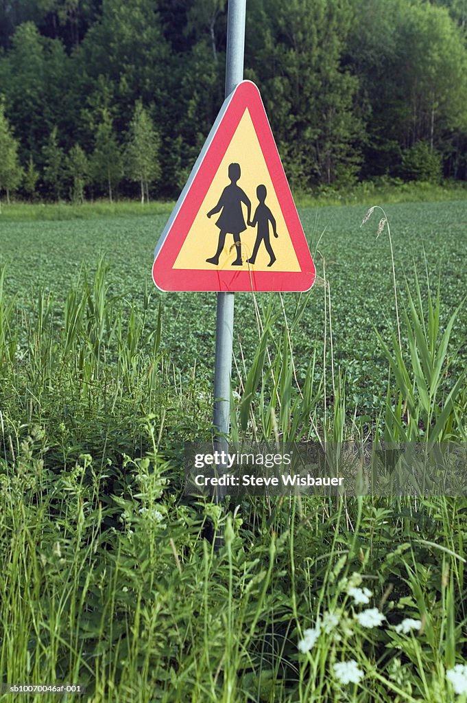 Road sign in middle of field