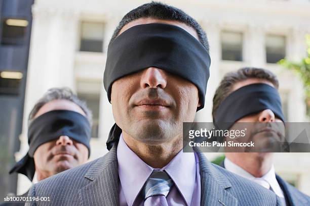three blindfolded businessmen - blind fold stock pictures, royalty-free photos & images