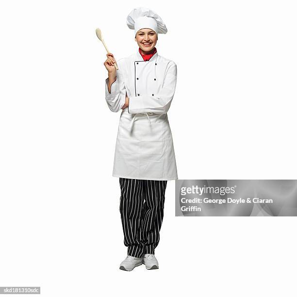 portrait of a chef - woman front and back stock-fotos und bilder