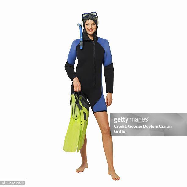 portrait of a scuba diver - snorkel white background stock pictures, royalty-free photos & images