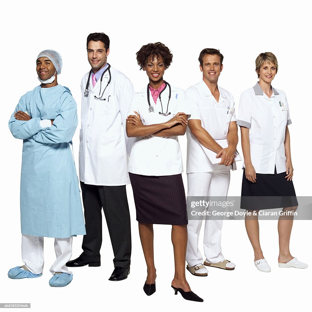 Portrait of five medical professionals