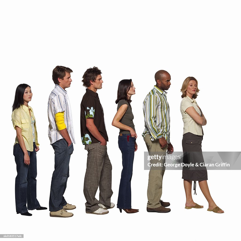 Side view of people in a queue